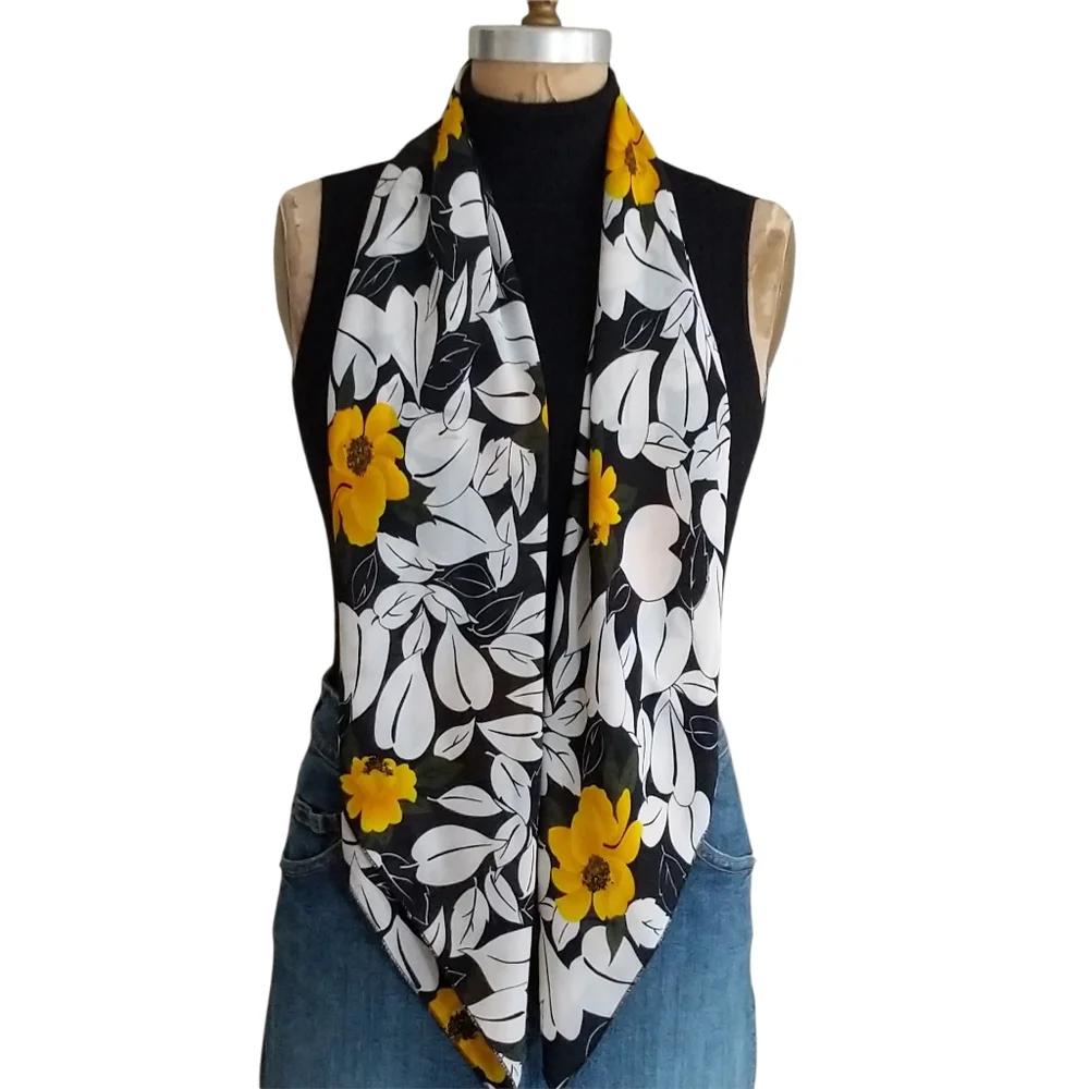 Black, White and Yellow Floral Print Scarf or Wrap
